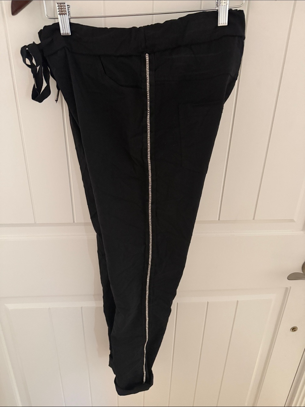 Black women’s Jogger Pants with Side Rhinestone Trim